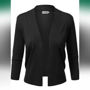JJ Perfection Women's Basic 3/4 Sleeve Open Front Cropped Cardigan